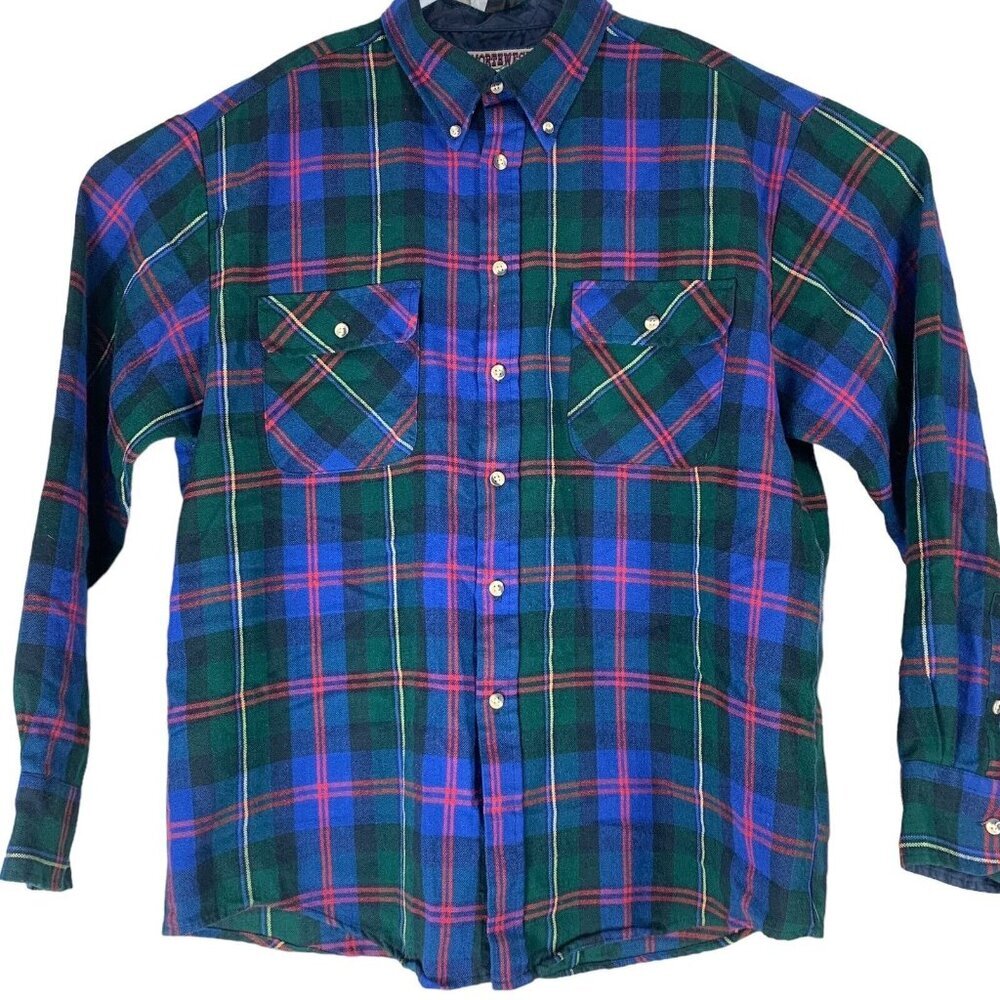 Vintage Shirt Size Large Button Up Plaid Northwest Outfitters Blue Green Red